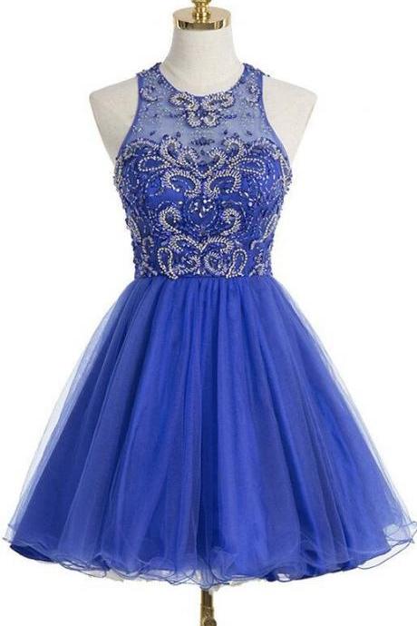 Royal Blue Homecoming Dress, Homecoming Dress, Short A-line Tulle Homecoming Dress, Featuring Halter Neck Homecoming Dress, Open Back Beaded