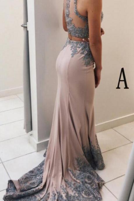 Two Pieces Prom Dresses,lace Prom Dress,sexy Evening Dress,mermaid Prom Dresses,sweep Train Two Pieces Evening Dresses,senior Prom Dress