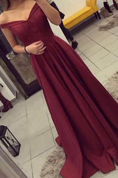 Off The Shoulder Prom Dress, Burgundy Prom Dress, Cheap Prom Dress, Long Party Dress, Sexy Evening Gown, Simple Prom Dresses, A Line Prom Gown