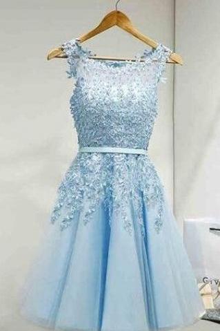 Appliques Short Homecoming Dress,prom Party Dress,tulle Homecoming Dress, Cute Prom Gown,short Prom Dress,light Blue Homecoming Dresses