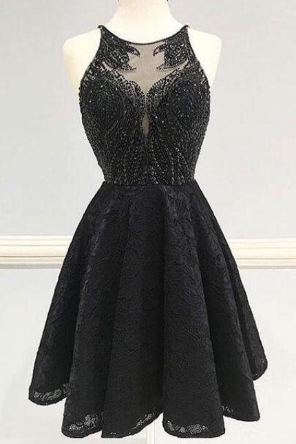 Round Neck Homecoming Dress,sexy Prom Dress,a-line Homecoming Dresses,black Homecoming Dresses,lace Homecoming Dress,sleeveless Homecoming
