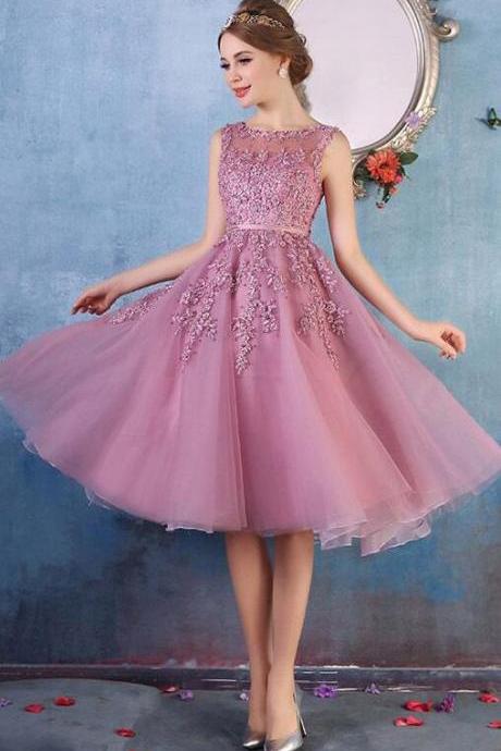Lace Homecoming Dress,pink Prom Dress,short Prom Dresses, Cute Homecoming Dress,sexy Party Dress,custom Made Evening Dress,appliqued Homecoming