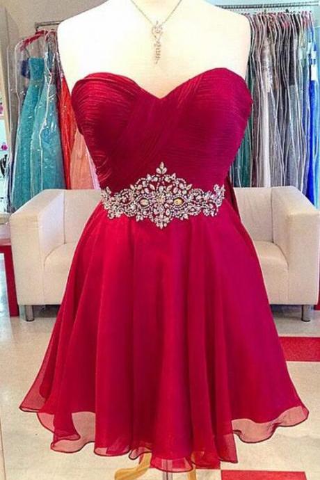 Sweetheart Homecoming Dresses,Sexy Red Homecoming Dress,Chiffon Homecoming Dresses,Short Homecoming Dresses,Beading Homecoming Dresses,Red Cocktail Dresses,Girls Party Dress