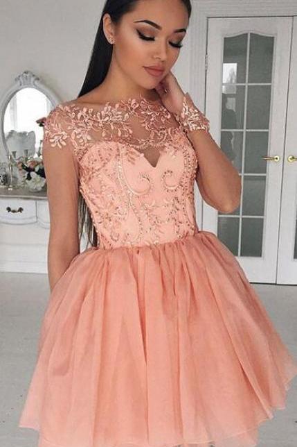 Cute Homecoming Dresses,A-Line Homecoming Dress,Cheap Cap Sleeves Homecoming Dresses,Tulle Lace Homecoming Dresses,Short Homecoming/Prom Dress