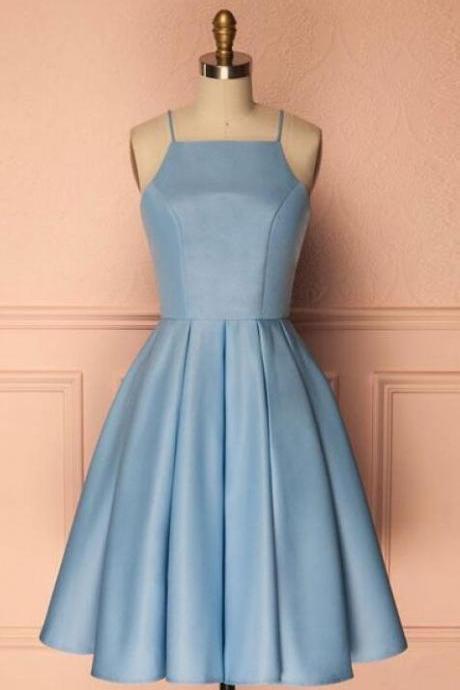 Sky Blue Homecoming Dresses,simple Short Prom Dress,sexy A Line Homecoming Dresses,satin Homecoming Dresses,blue Party Dresses,spaghetti Straps