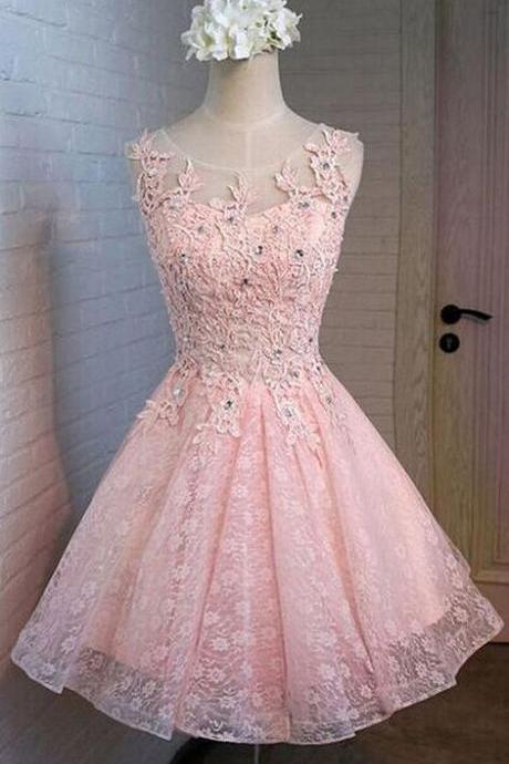 Fashion Homecoming Dress, Prom Dress,pink Prom Dresses,short Homecoming Dress,sexy Party Dress,custom Made Evening Dress,lace Homecoming