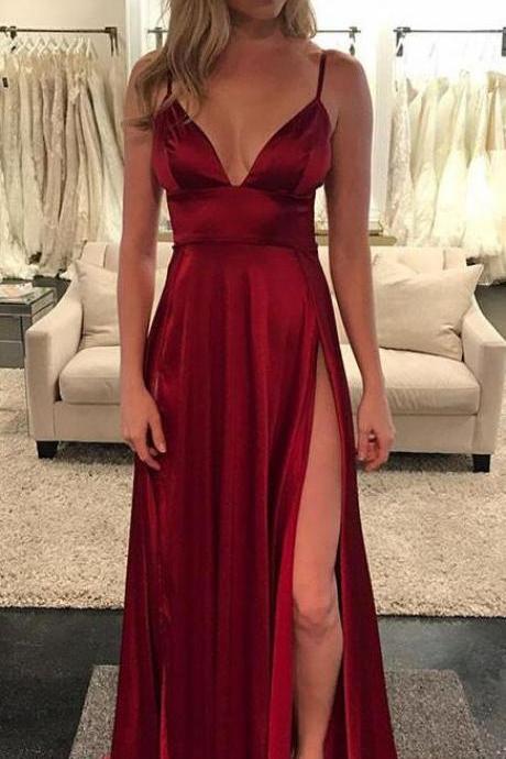 Sexy Backless Prom Dresses, Sexy Burgundy Prom Dress,Cheap Prom Dress,V Neck Long Prom Dress, Long Party Dresses, Woman Dresses, Burgundy Evening Dress