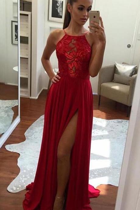A-Line Halter Prom Dresses,Cheap Prom Dress,Split-Front Prom Gown,Sexy Prom Dress,Unique Prom Dresses,Chiffon Long Evening Dress,Sexy Prom Dresses,Prom Dress