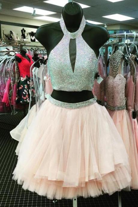 Short Prom Gowns ,two Piece Prom Dress Short,halter Homecoming Dress, Prom Dress,two Piece Homecoming Dresses