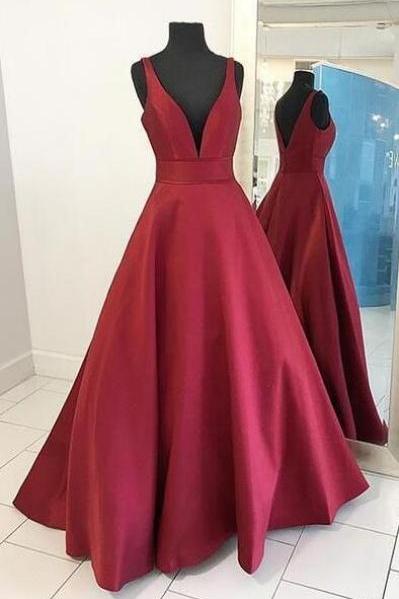 A Line Prom Dress,stain Prom Dress,sexy Stain Prom Dress,prom Dress 2018, Sexy Deep V-neckline Evening Dress,sexy Prom Dress