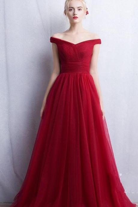 Off Shoulder Prom Dress,tulle Prom Dress, Prom Dress,wine Red Prom Dress,sexy Wine Red Evening Dress,a Line Tulle Prom Gown