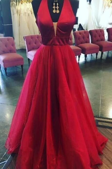 A line Prom Dress,Cheap Prom Dress,Wine Red Prom Dress,Sexy prom Dress,Halter Neckline Graduation Dress,Prom Dress 2018