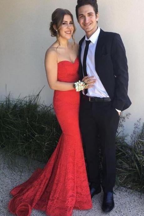 Sweetheart Prom Dress,sexy Red Prom Dress,lace Prom Dress,mermaid Prom Dress,fashion Prom Dress,sexy Party Dress, Style Evening Dress
