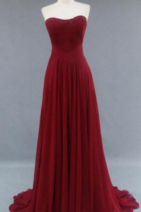 Burgundy Prom Dresses , Charming Prom Dress,Chiffon prom Dress,High Quality Simple Long Prom Dresses , Evening Dresses