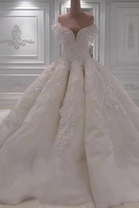 off the shoulder white Wedding Dress, lace sweetheart wedding Dress,ball gown wedding dresses with illusion back new design, Princess Wedding Dresses