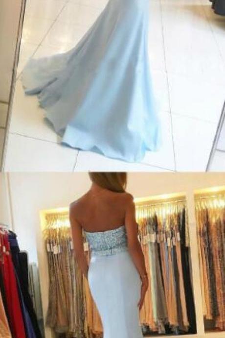 Strapless Prom Dress,Sexy Prom Dress,Cheap Prom Dress,Beaded Prom Dress,Mermaid Prom Dresses,Light Blue Prom Dress