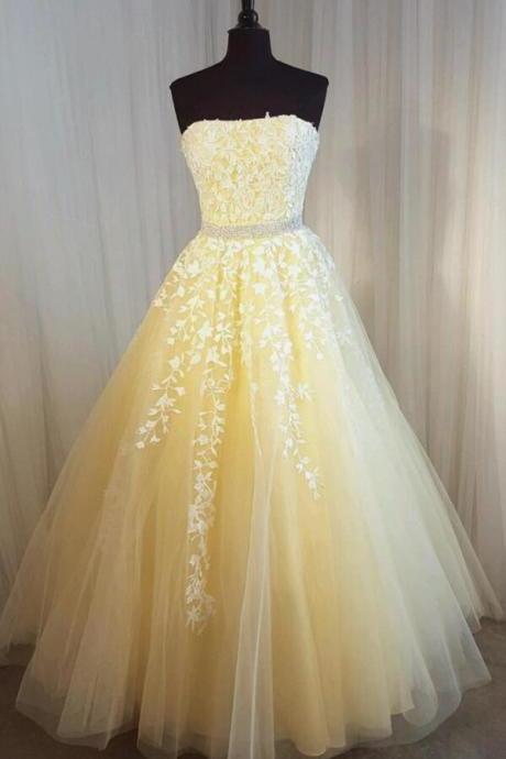 Charming Prom Dress,lace Prom Dress,a Line Prom Dress, Long Prom Dresses, Sexy Strapless Tulle Homecoming Dress