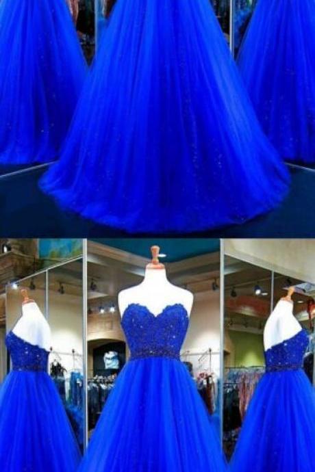 Long Prom Dress,lace Prom Dress,tulle Prom Dress,sexy Prom Dress,tulle Ball Gowns,royal Blue Evening Dress,sweetheart Prom Gowns,elegant Prom