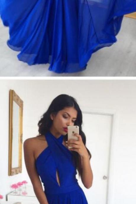 A Line Prom Gown,Chiffon Prom Dress,Simple Prom Dresses,Halter Prom Dress,Long Prom Dress,Royal Blue Prom Dresses,Cheap Prom Dress