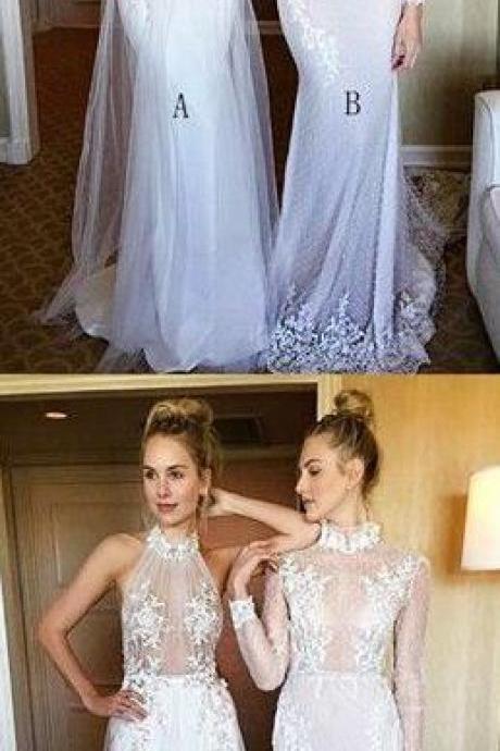 new fashions mermaid prom dress, cheap prom dress,lace prom dress,high neck prom dress, white lace appliques prom dress