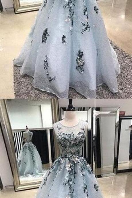 Grey lace long prom dress, grey prom dress,long prom dress,A-Line evening dress,prom dress 2018