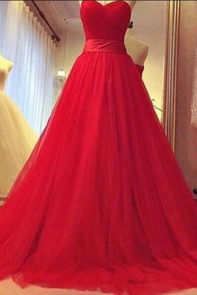 Red Prom Dress,chiffon Prom Dress,a-line Sweetheart Prom Dress,simple Prom Dress,tulle Long Prom Dress,evening Dress,formal Gown