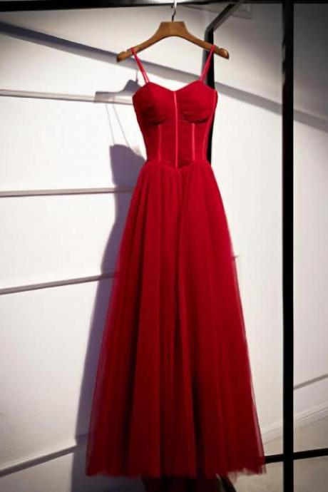 Spaghetti Straps A Line Red Long Prom Dress, Newest Prom Dress
