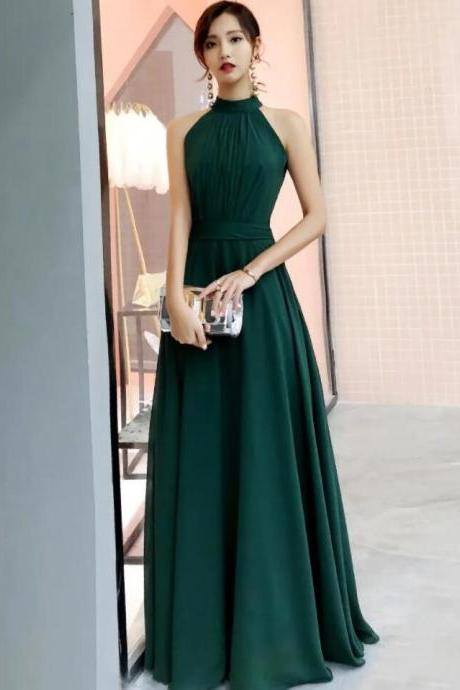 Dark Green Halter Floor Length Chiffon Wedding Party Dress