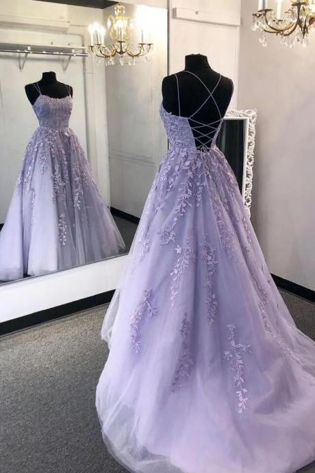 Mermaid Backless Lavender Prom Dresses With Lace