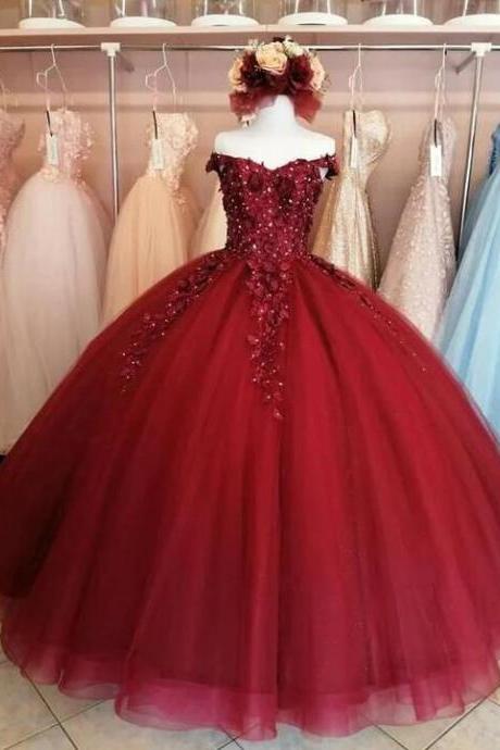Off Shoulder Wine Red Long Sequin Prom Dresses