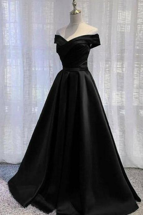 Off Shoulder A Line Black Stain Prom Dresses Evening Gowns