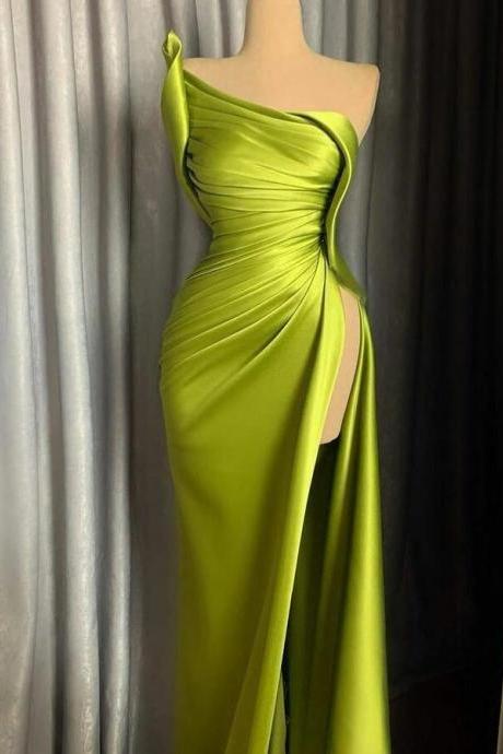 Simple Green Long Stain Prom Dresses Evening Gowns