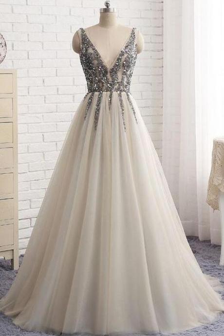 A Line V-neck Sweet 16 Party Prom Dresses