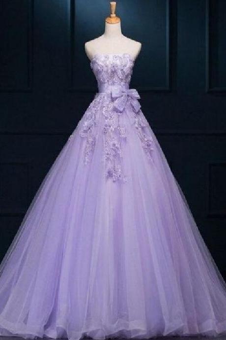 Floor-length Luxury Appliques Purple Prom Dresses
