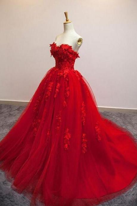Gorgeous Sweetheart Red Long Tulle Formal Dresses