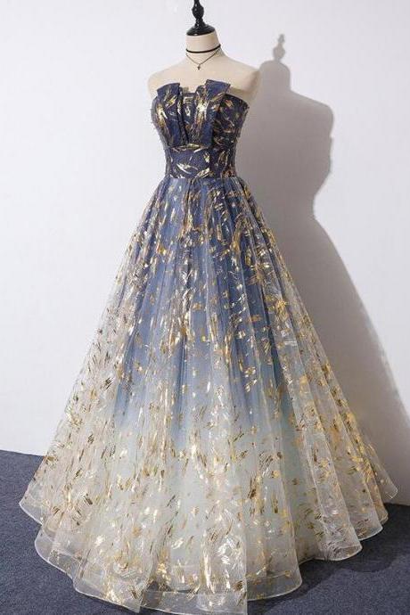 A Line Long Party Dress, Blue Prom Dress