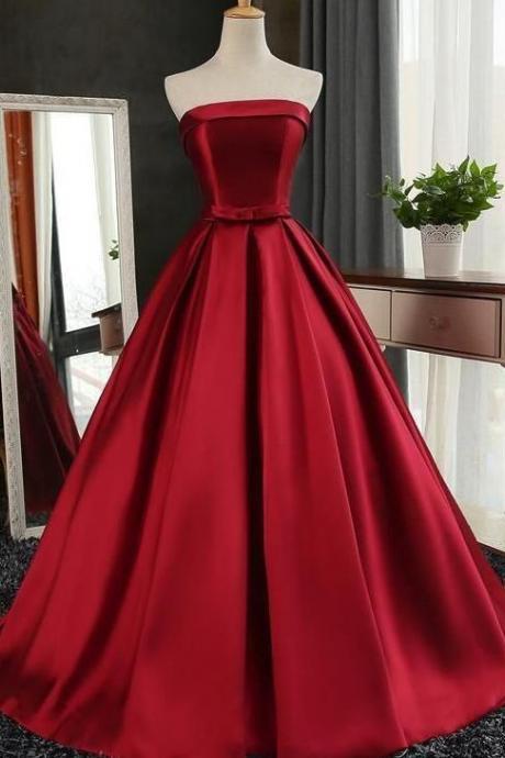 Gorgeous Strapless Satin Long Prom Dress Formal Gowns