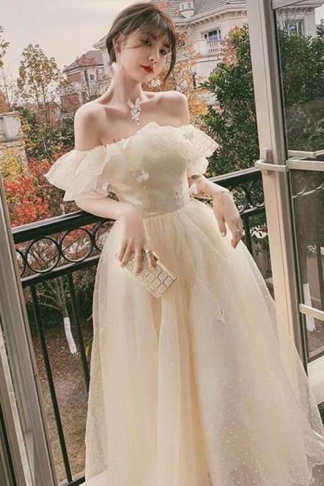 Chic Off Shoulder Champagne Prom Gown, Fairy Birthday Dresses
