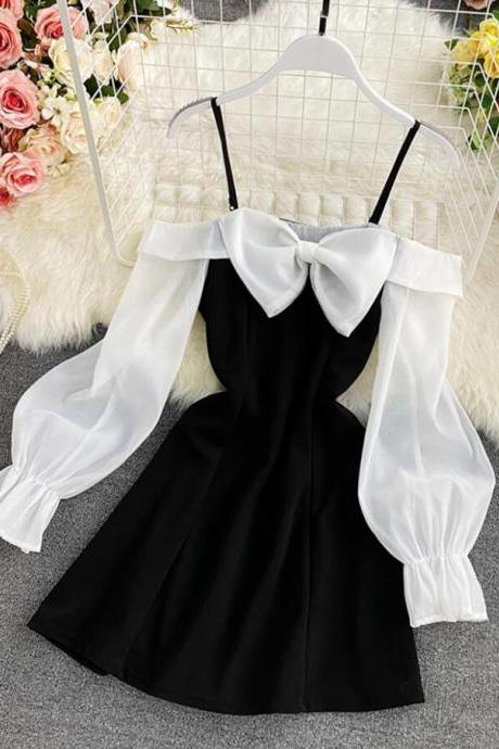 Cute Off Shoulder Casual Dress Bow Short Dress