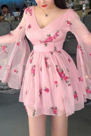Summer Flower Light Pink Beach Dress
