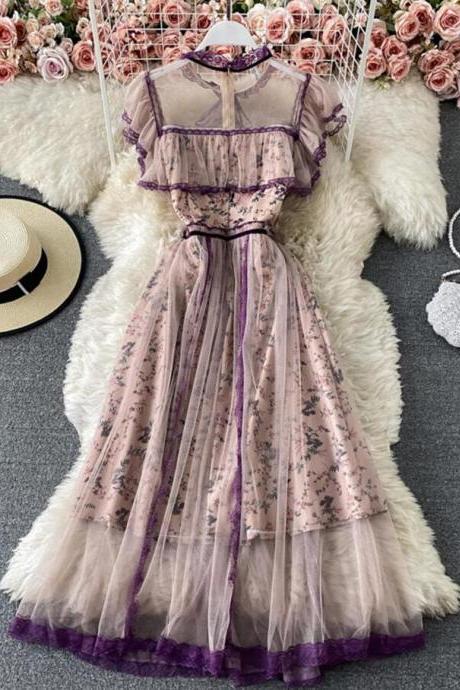 Cute A Line Purple Lace Dress