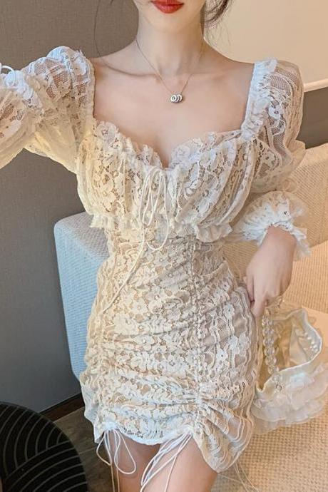 Sexy Puff Sleeve Lace Bodycon Dress