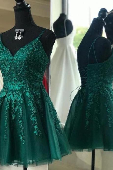 Straps Emerald Green Short Homecoming Dress