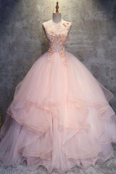 Ball Gown Pink Open Back Quinceanera Dress