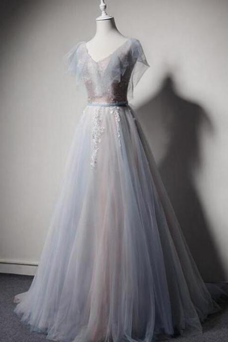A-line Long Tulle Prom Dress
