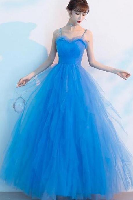 Beautiful Blue Sweetheart Tulle Long Formal Evening Dress