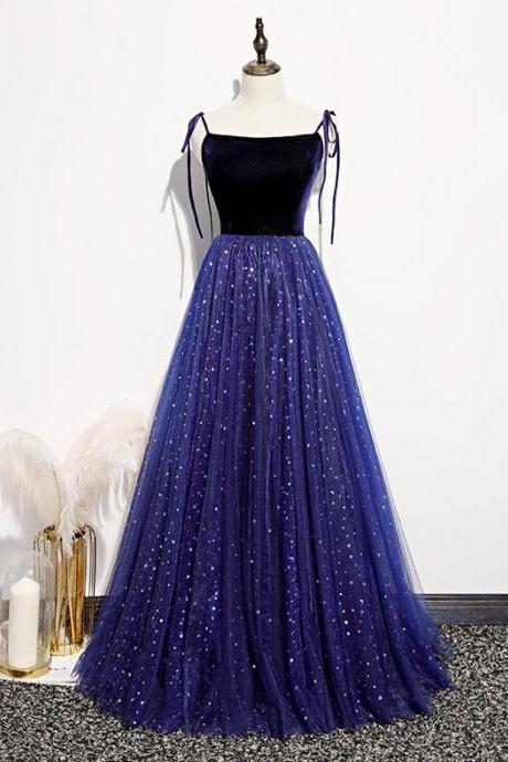 A-line Tulle Formal Prom Dresses With Velvet