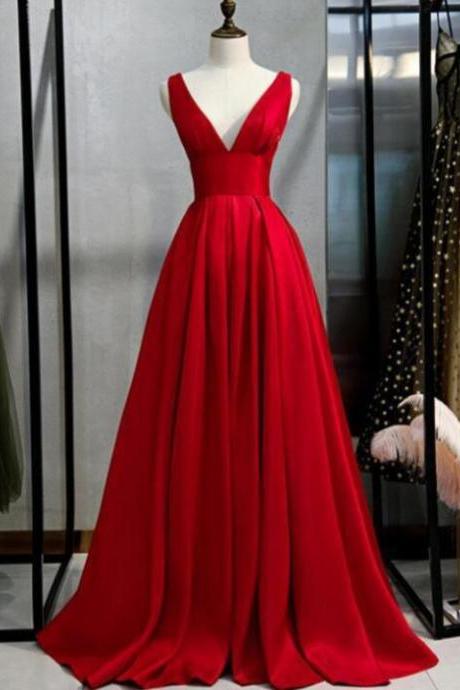 Simple A-line Red Long Evening Dresses