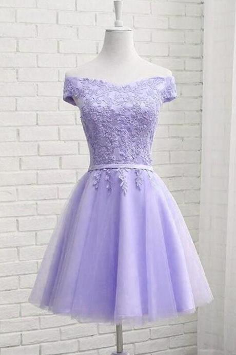 Cute Light Purple Tulle Short Pom Dress
