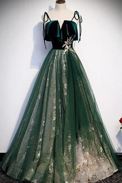 Chic A-line Velvet Tulle Prom Dress